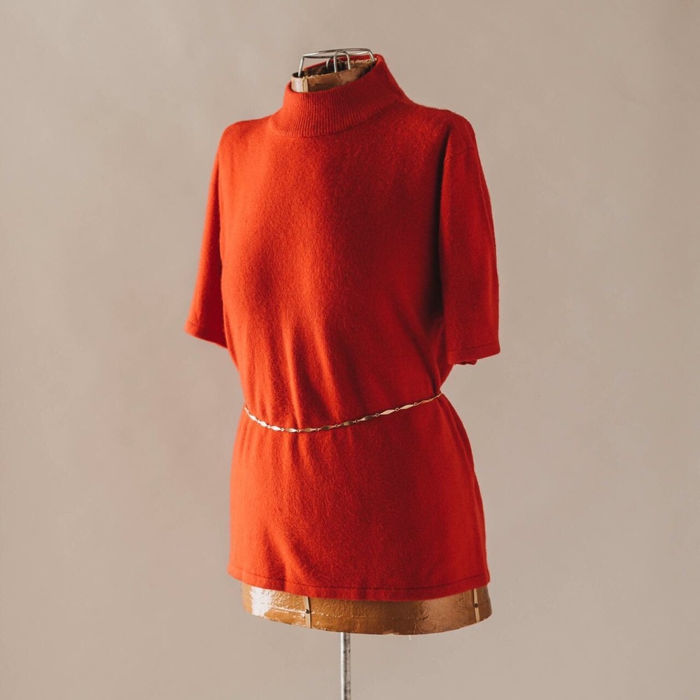 Vintage 90s Cherry Red Mock Neck Short Sleeve Sweater Top
